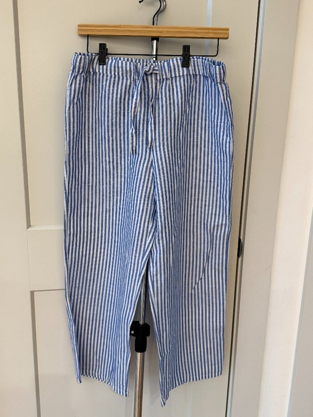 NWT J.Crew Linen Cotton Stripe Pull On Wide Leg Crop Pants XS Coastal